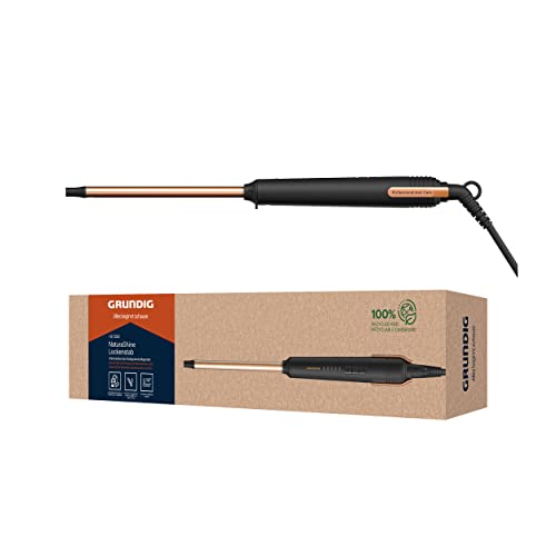 GRUNDIG NaturaShine HS 7230 Lockenstab, Hairstyler, 10 mm Durchmesser, Keramikbeschichtung mit Macadamia- und Kokosöl, 5 Stufen, von 130 °C bis 210 °C, schnelle Aufheizzeit, Schwarz/Roségold