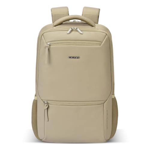 Image of Gear Armour 19 inch /28L Large Faux Leather Anti Theft Water Resistant Laptop Backpack with Raincover | Travel Backpack | Casual Backpack for men /women (Beige)