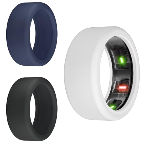 Ring Protector Compatible with Oura Ring Gen3, Elastic Silicone Ring Cover for Working Out (S, Black+Nightblue+White)