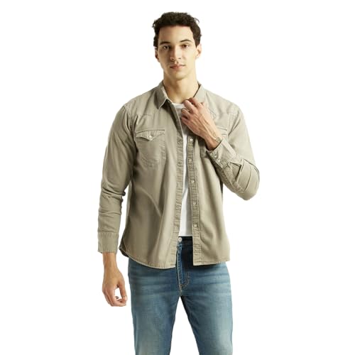 Image of Levi's Men's Solid Beige Slim Fit Shirt