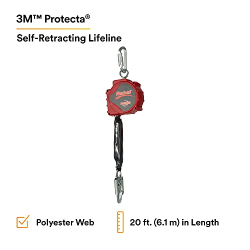 3M Dbi-Sala 20' Protecta Rebel Single Leg Self-Retracting Polyester Web Lifeline With Steel Snap Hook, Swiveling Anchorage And Anchorage Carabiner,3100431,Red/Black #TOP1