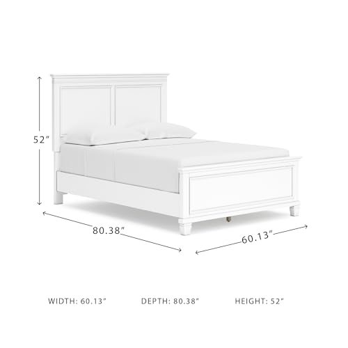 Image of Signature Design by Ashley Bed Frame, Full Panel White Transitional | Hardwood solids and MDF substrate, White panel framing, Compatible with adjustable base, Fortman Series