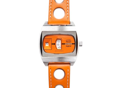 UMF RUHLA Jumping Hour - Digitale Scheibenuhr in Orange - 41 mm - Automatik 26 Steine - Edelstahlgehäuse - Saphirglas - 36 h Gangreserve - Limitierte Neuauflage 2025 – Made in Germany