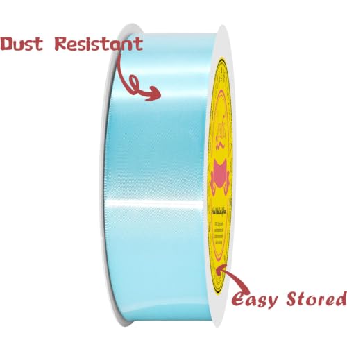 Image of Double Face Blue Topaz Satin Ribbon 1-1 /2 Inch x 50 Yards Polyester Ribbon for Gift Wrapping Easter Weddings Party Decorations Hair Bows Invitations