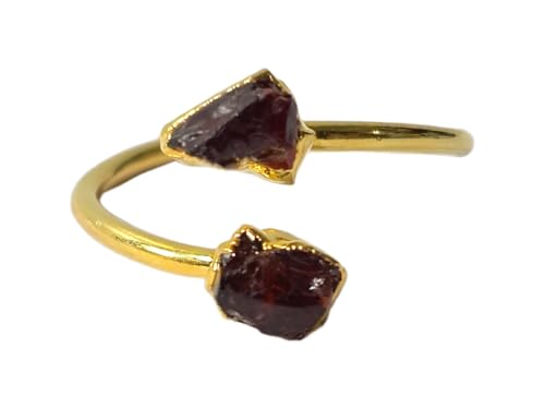 Natural Raw Red Garnet Ring, Promise Ring, Electroplated, Adjustable Ring, 14k Gold Finish, Bohemian Jewelry, Garnet Jewelry, January Birthstone, Wedding Gift, Capricorn Zodiac Sign