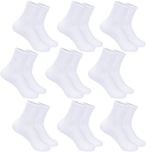 Image of Smlper 9 Pairs Kids Cotton Sports Socks, Boys Girls School Socks, Breathable Soft Crew Socks, Black/White, 5-8 Years / 9-12 Years