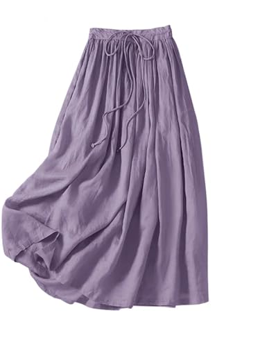 ERFMFKL Women Elastic Waist Casual Skirts Flowy A-Line Pleated Skirt Party Loose High Waist Solid Maxi Skirt