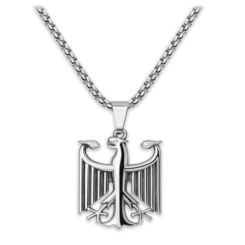 Collier aigle fédéral en acier 316L poli main avec chaîne vénitienne de 55 cm