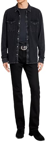 John Varvatos Mens Arvon Western Button-down-shirts, Mineral Black, Large US4