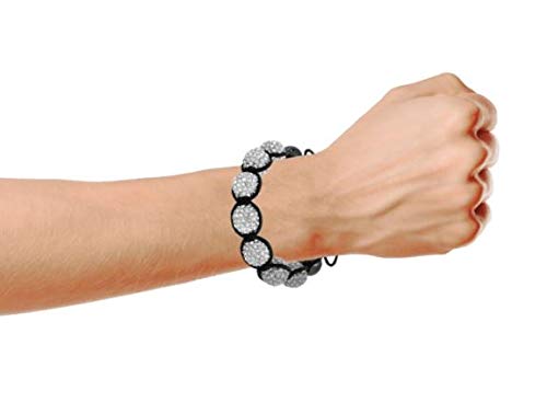Bling Jewelry White Clear Pave Crystal Shamballa Inspired Bracelet For Women For Men Hematite Ball Black Cord String Adjustable #TOP4