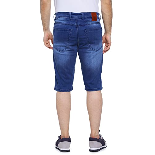 Image of CAHOOT Men's Solid Blue Distressed Denim Shorts Regular Fit for Casual Wear | Cotton Blend Fabric | Stretchable | Mid-Rise Shorts Crafted with Comfort Fit & High Performance for Everyday Wear