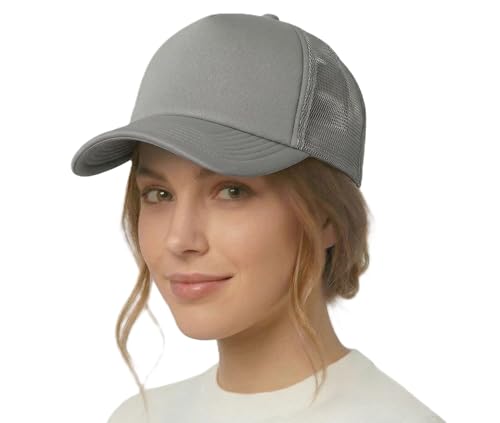 Image of NYFASHION101 Plain Mesh Trucker Hat - Breathable 6-Panel Daily Snapback Cap, Customizable Ideal for DIY Embroidery & Patches