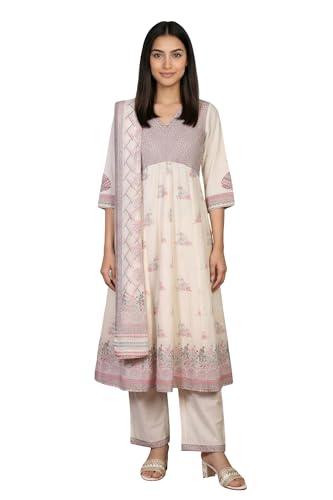 Kurta trapèze imprimé floral avec palazzo et dupatta blanc cassé Aurelia pour femme taille M