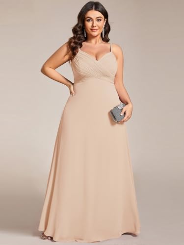 Image of Ever-Pretty Women's Chiffon Pleated Spaghetti Straps Sleeveless A Line Plus Size Bridesmaid Dresses Formal Gown Champagne US18
