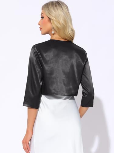 Allegra K Satin Cardigan for Women's Open Front Elegant Formal 3/4 Sleeve Bolero Shrug Jacket3