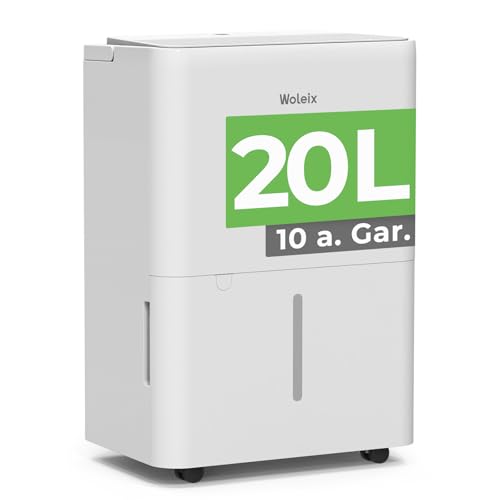 Woleix Deshumidificador 20l silencioso, Deshumificadores de Humedad grande, Deshumidificador electrico con desagüe, Cobertura 50m²/150m³ con Temporizador,10 a. Gar.