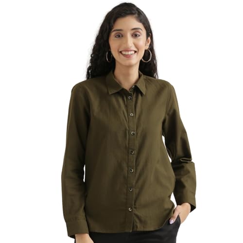 Image of SAADAA Airy Linen Shirt | Solid Regular Fit Casual Shirts Stylish for Women