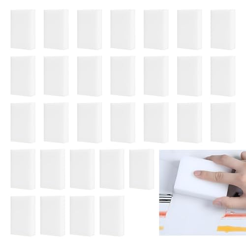 Jecdfs Pack of 30 Dirt Eraser Sponge, Eraser Sponge, Magic Sponge, Dirt Eraser Wall, Magic Sponge Cleaning Sponge for Home, Kitchen, Wall, Bathroom, Floors, Shoe Sponge, White