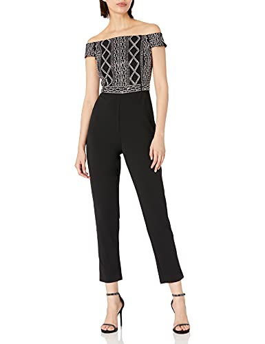 Adrianna Papell Women's Crepe Bead Jumpsuit, Black, 12