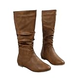 Botas de caña larga para mujer, botas casuales de caña larga zapatos de invierno botas altas de PU hasta la rodilla botas de invierno botas largas botas planas de moda,Marrón,39