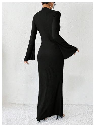 Image of GORGLITTER Women's Bell Long Sleeve Cocktail Maxi Dress Crew Neck Bodycon Fishtail Casual Long Dresses