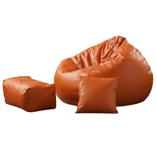 Image of Luxury 5XL Jumbo Bean Bag with Footrest & Cushion | Premium Leatherette | High-Density Beans Filled | Heavy Duty Double Stitch | 6 Months Warranty Color- (Navy Blue) (Orange)