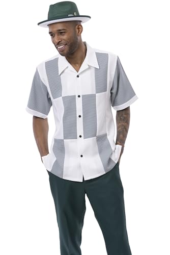MONTIQUE Men's Walking Suit – Short Sleeve Button-Up Shirt & Relaxed-Fit Cuffed Pants - 2403