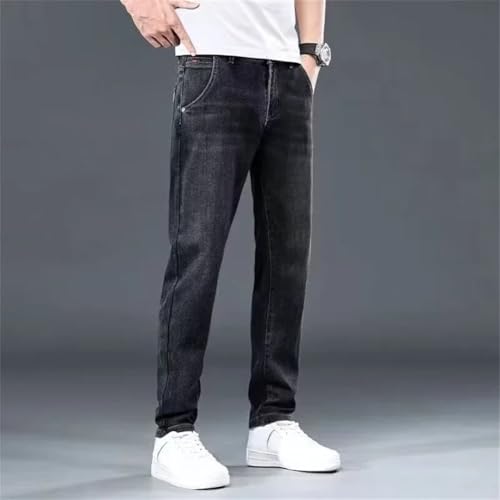 Men Baggy Straight Leg Wash Denim Pants Middle-Waisted Denim Trousers Business Jeans3