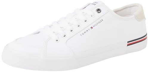Tommy Hilfiger Sneaker con suela vulcanizada Hombre Core Corporate Canvas Low Top, Blanco (White), 41