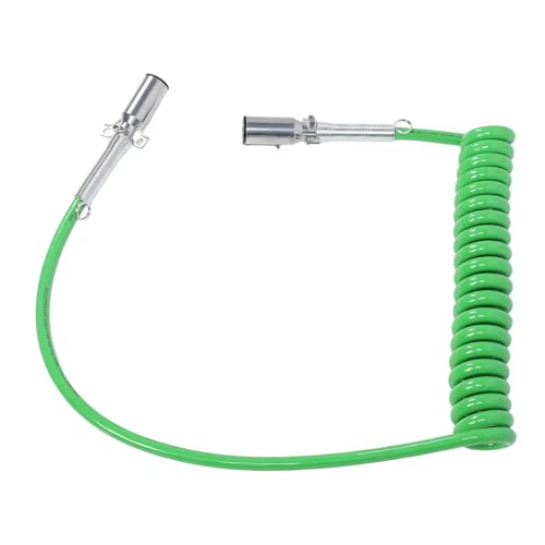 Trailers Electrical Cable, 15FT 7 Way Coiled Trailer Cord Long Tail ABS Power Line Green Power Wire for Semi Trucks Tractors