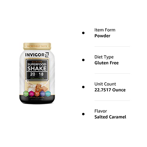 Invigor8 Superfood Shake (Himalayan Salted Caramel) - Gluten-Free And Non Gmo Meal Replacement Grass-Fed Whey Protein Shake With Probiotics And Omega 3 (645G) #TOP6