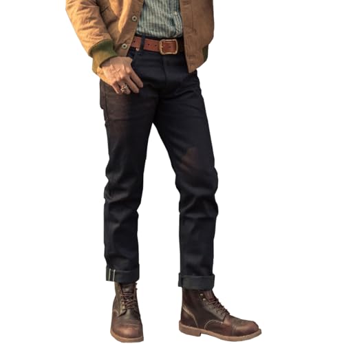 Red Tornado Vintage 14.5oz Black Men's Jeans Slim Fit Straight Leg Raw Selvedge Denim Pants One Wash Jean Preshrink