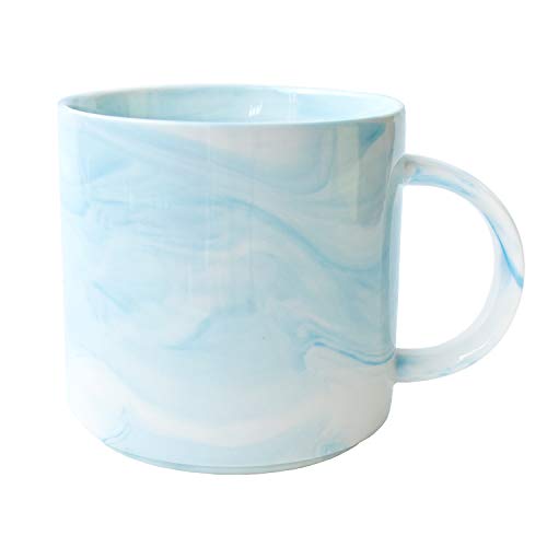 Marbling Ceramic Coffee Mug, Tea Cup for Office and Home, 13 Oz, Dishwasher and Microwave Safe (Blue, 1)