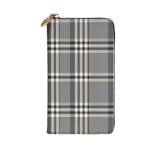 Gray plaid lines Wallet for Men Women Long Purse Leather Clutch Large Business Handbag Travel Phone Holder Credit Card Holder Money Case with Zipper Leather Wallets Gift2