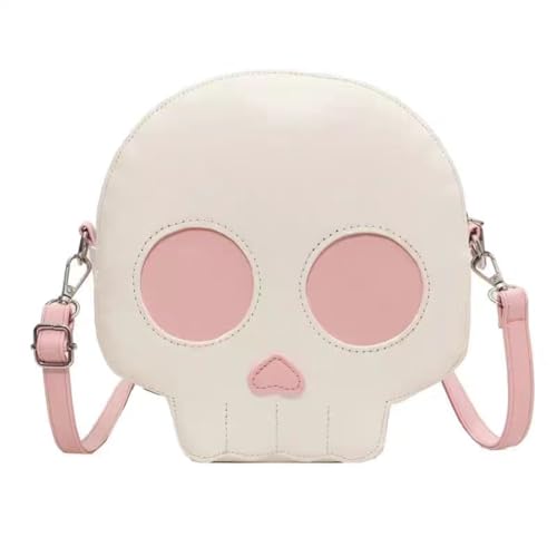 Womens Halloween Small Shoulder Bag Funny PU Leather Skull Skeleton Novelty Crossbody Bag Cute Purse Gothic Handbag (Pink)