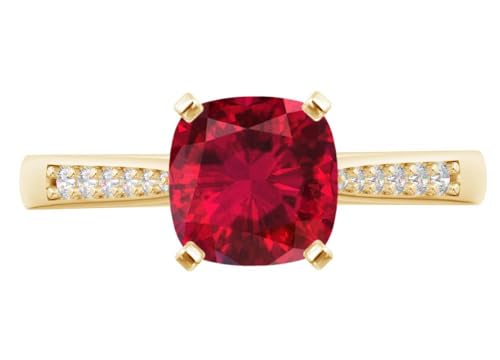 1 Carat Cushion Natural Ruby and Diamond Engagement Ring (0.5ct Center, AAAA Heirloom Quality) RIPS7W2AM 14K Yellow Gold