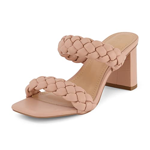 Image of Dunes Iris Chunky Braided Heel Sandals for Women, Block Heel Square Toe Summer Sandals with Memory Foam