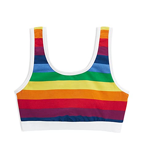 Tomboyx Soft Bra, Cotton Scoop-Neck Bralette For Women, Wireless No-Padding Low Impact, Small/Rainbow Pride Stripes #TOP18