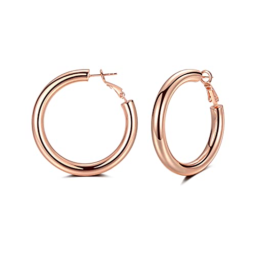 Creolen Silber 925, Creolen Rosegold Groß 20mm/30mm/40mm/50mm, Creolen Huggie Ohrringe Dicke 5mm, Leichte Creolen für Damen Herren Mädchen Cover