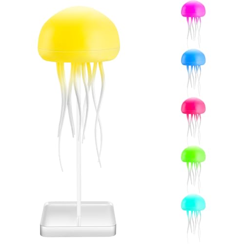 Jellyfish Light Lamp - Cute RGB Gradient Jellyfel Table Lamps, USB Rechargeable Jellyfish Night Light with Dancing Legs, Touch Sensor & Smart Sound Control for Bedroom Bedside Home Decorations