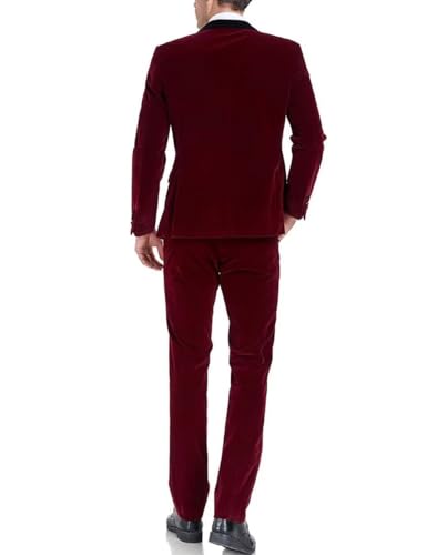 ONAXTDA Men's Velvet Jacket and Pants Set Suit Slim Fit Double Breasted Business 2 Piece Wedding Tuxedo3