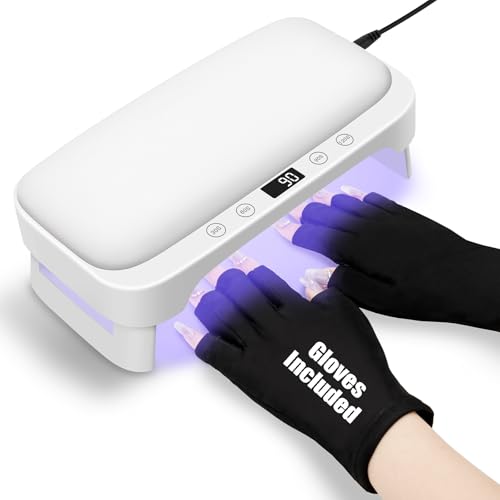 Madenia Lámpara de uñas UV con Guantes UV y Reposabrazos, lámpara LED Profesional para Esmalte de Uñas de Gel, Secador de uñas Plegable de 4 Temporizadores con Reposamanos para Uñas