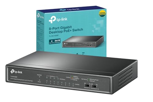 Grabación 8 TP-Link PoE Switch 8-Port Gigabit, 4 PoE+ Puertos de hasta 30 W p...
