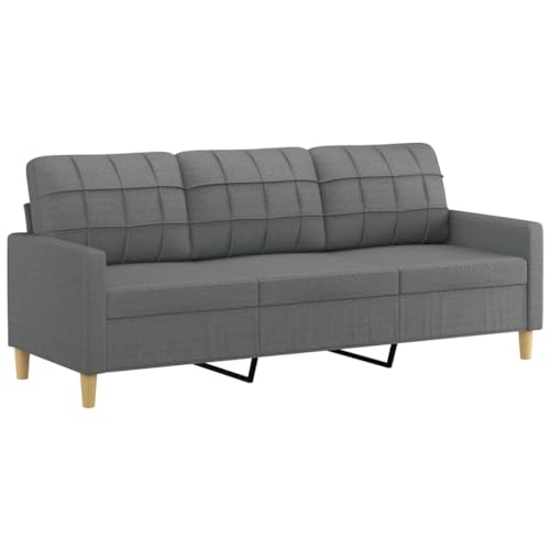 vidaXL Sofagarnitur 4-TLG., Sessel Couch mit Kissen Fußhocker, Sofa Wohnzimmersofa mit Armlehnen, Couchgarnitur Designsofa Sitzmöbel Polstermöbel, Dunkelgrau Stoff – Bild 6