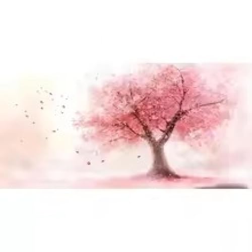 Arbre à fleurs roses en peinture sur toile pour une ambiance douce et poétique