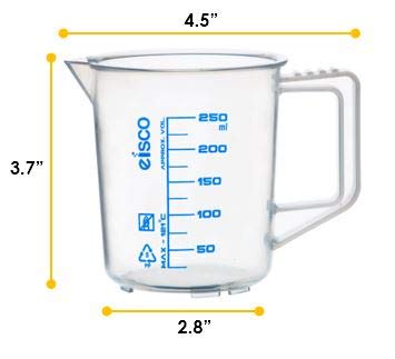 250ml Polypropylene Pitcher with Handle and Spout, Tall Form, Graduated, Karter Scientific 228R4 (Single)