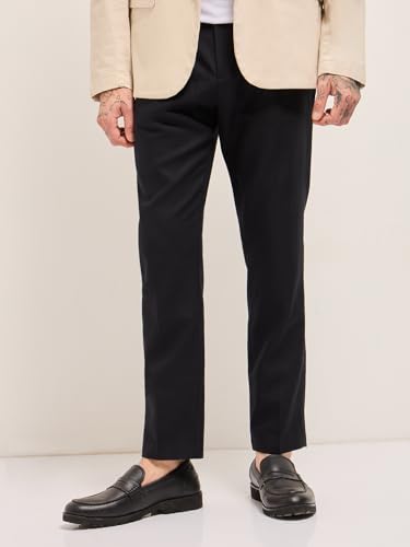 Image of THE BEAR HOUSE Men's Formal Blue Regular Fit Solid Trouser