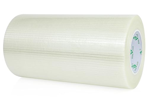 Image of BOMEI PACK Wide Fiber Reinforced Packing Tape 10 inch, Clear Heavy Duty Bi Directional Fiberglass Filament Strapping Tape 10Inch x 55yds 6.7Mil