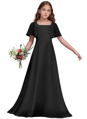 Junior Bridesmaid Dresses Short Sleeves Flower Girl Dress A Line Floor Length Pageant Gowns