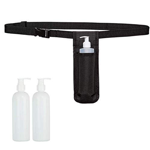 Adjustable Massage Oil Bottle Waist Holster – Durable Stitching & Heavy-Duty Belt + Fasteners. Reusable for Massage Oils & Lotions + Holds 250ml + 2 Bottles Included + 2 Sealable Pump Dispensers